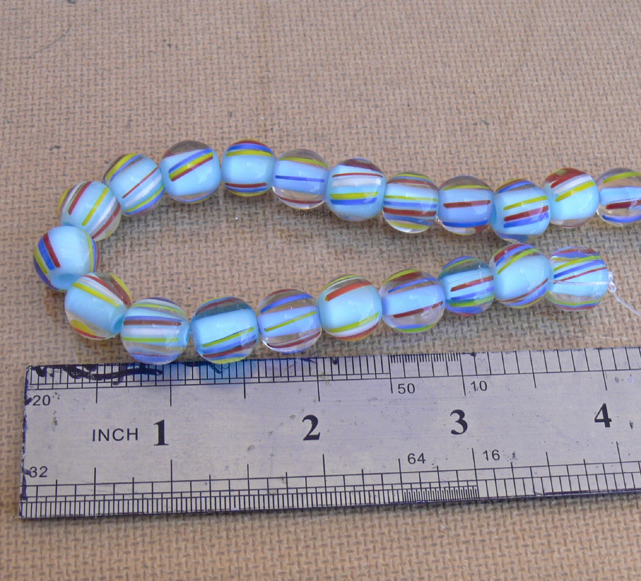 Vintage Round Striped Cane Glass Beads 11mm 20 Pcs Large Hole Etsy