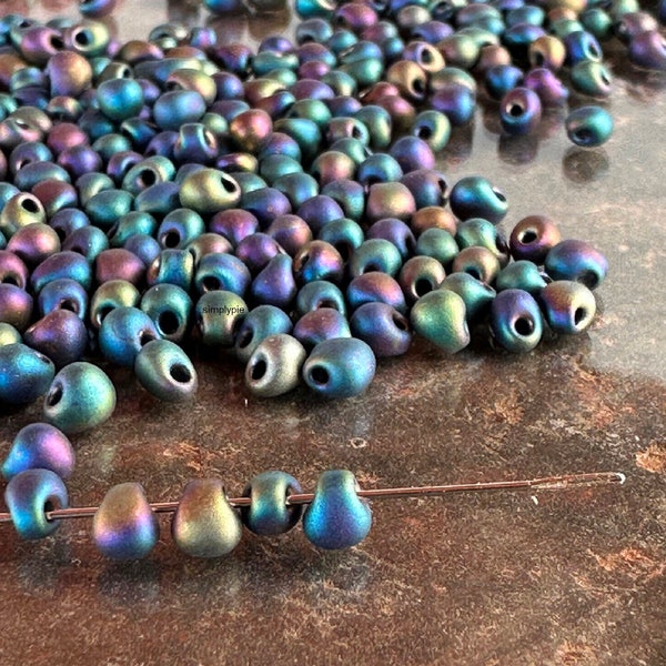 Matte Iris Blue, Miyuki Fringe Beads 10-Grams Small Teardrops Glass 3.4mm