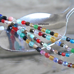 Assorted Czech Glass Beads Fire-Polished 3mm 50 Faceted Mixed Colors