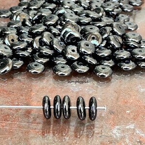 Hematite Rondelle Czech Glass Beads 6mm Disc 50