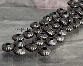 Corrugated Rondelle Antiqued Brass Metal Beads 5x3mm 40 Pcs