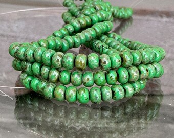6/0 Czech Aged Jade Picasso 10-Inch Strand Glass Seed Beads