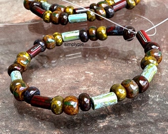 Tuscany Striped w Tube Picasso Mix Strand 30b Aged Glass Seed Beads