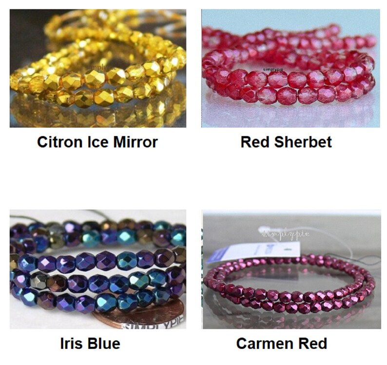 Fire Polished Czech Glass Beads 4mm 50 Ur Pick Matte Gold Silver Copper Pink Ultramarine Halo Pink Celsian Teal Blue Yellow