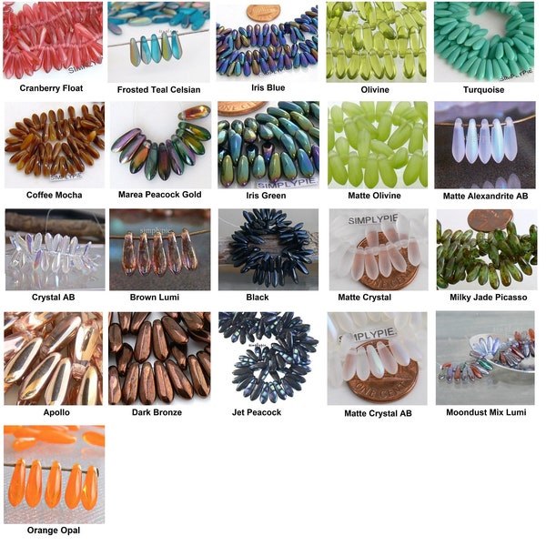 Small Dagger Czech Glass Beads 50 Pcs UR PICK Cranberry Picasso Teal Jade Bronze Apollo Alexandrite Marea Peacock Turquoise Brown Iris Blue