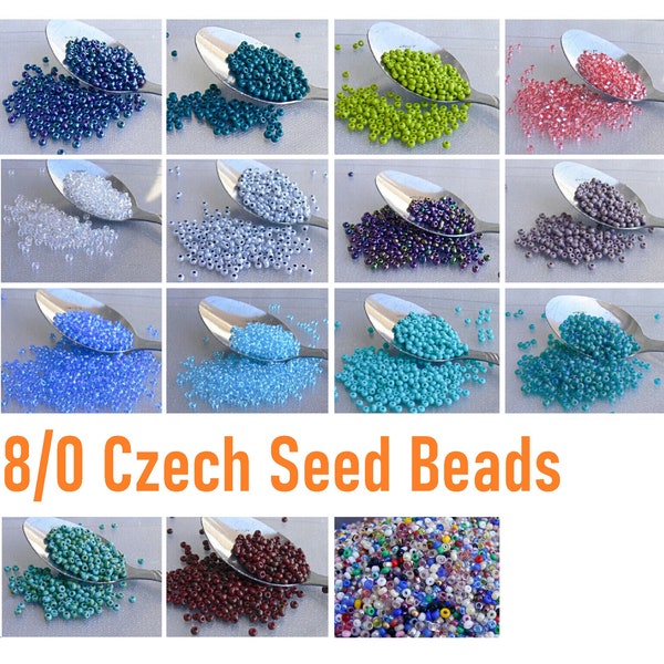 8/0 Czech Glass Seed Beads 10-Grams UR PICK Turquoise Red Picasso Pink Blue Gray Brown Teal Lime Ceylon Cream Purple Travertine 355b