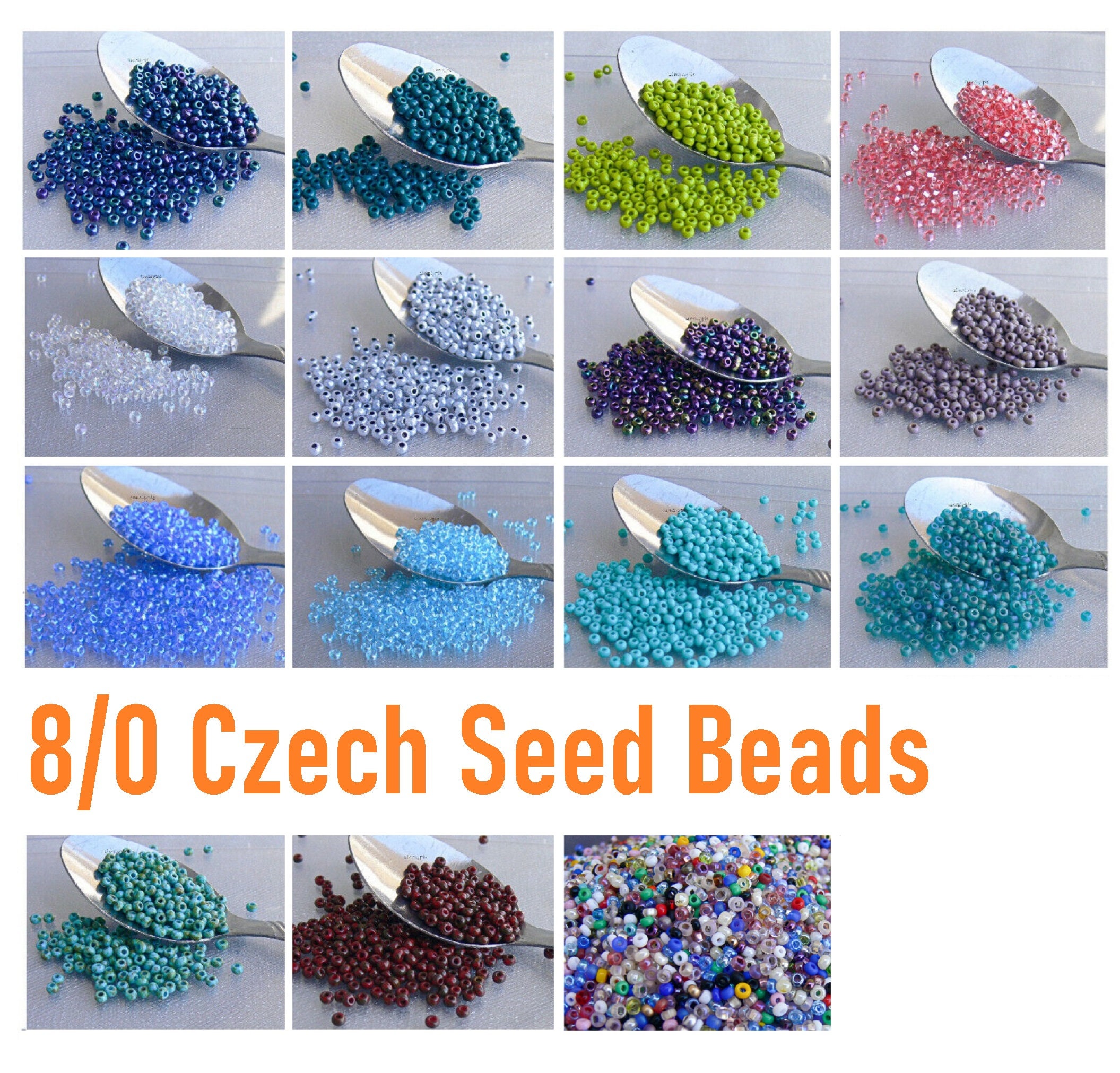 Czech Glass, Bohemian Aged 8/0 Round Seed Beads, 10 Grams, Etched Orange/Black Stripes and Amber