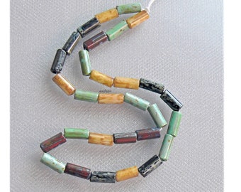Aged Mix Picasso Bugle Czech Glass Beads Ten-Inch Long Strand 30 Beads Tube Cylinder