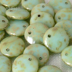 Sage Picasso Drop Lentil Czech Glass Beads 12mm 10 Pcs