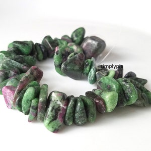 Ruby In Zoisite Gemstone Beads 8-Inch Strand Pebbles Nuggets Medium To Large