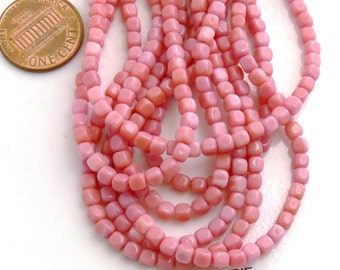 Pink Cubes, Czech Glass Beads Opaque Pink 50