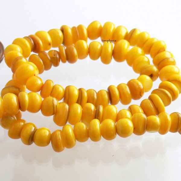 Yellow Free-form Rondelle Mother of Pearl Shell Beads 15-Inch Strand