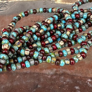 8/0 Czech Aged Striped Picasso Mix 20-Inch Long Strand Glass Seed Beads