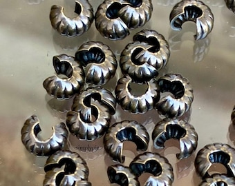 Cubiertas de cuentas de engarce corrugadas de 4 mm, latón envejecido, 25 piezas #GR