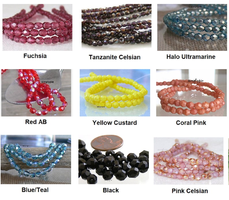 Fire Polished Czech Glass Beads 4mm 50 Ur Pick Matte Gold Silver Copper Pink Ultramarine Halo Pink Celsian Teal Blue Yellow