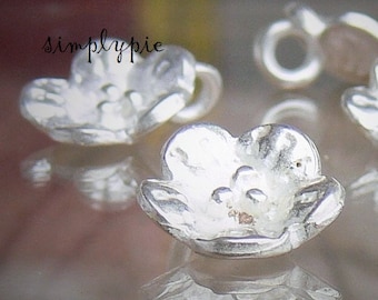 Silver Semi Matte Flower Button Charms 4 Pcs 12mm