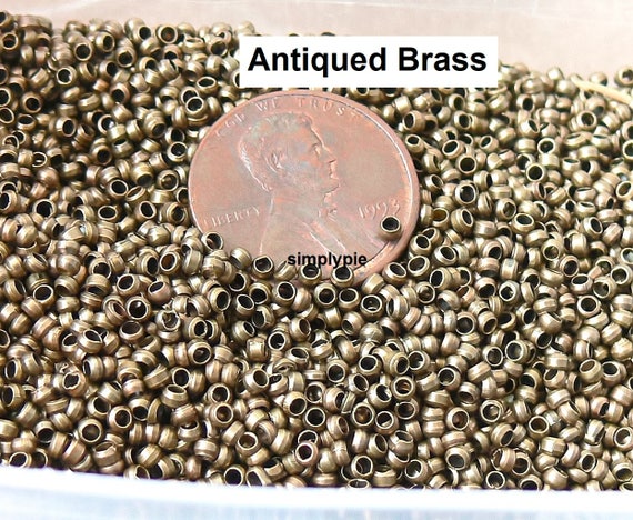 Micro Crimp Metal Beads: 200 Antiqued Copper, Brass, Silver, Gold, Gunmetal, Chrome sgr