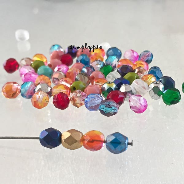 Assorted Colors, Czech Beads Fire Polished 6mm 25 Faceted Round GLass