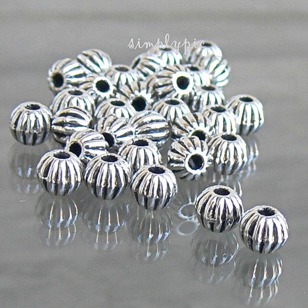 Antiqued Silver Round Corrugated Beads 5.6mm 50 Pcs Metal Round Beads