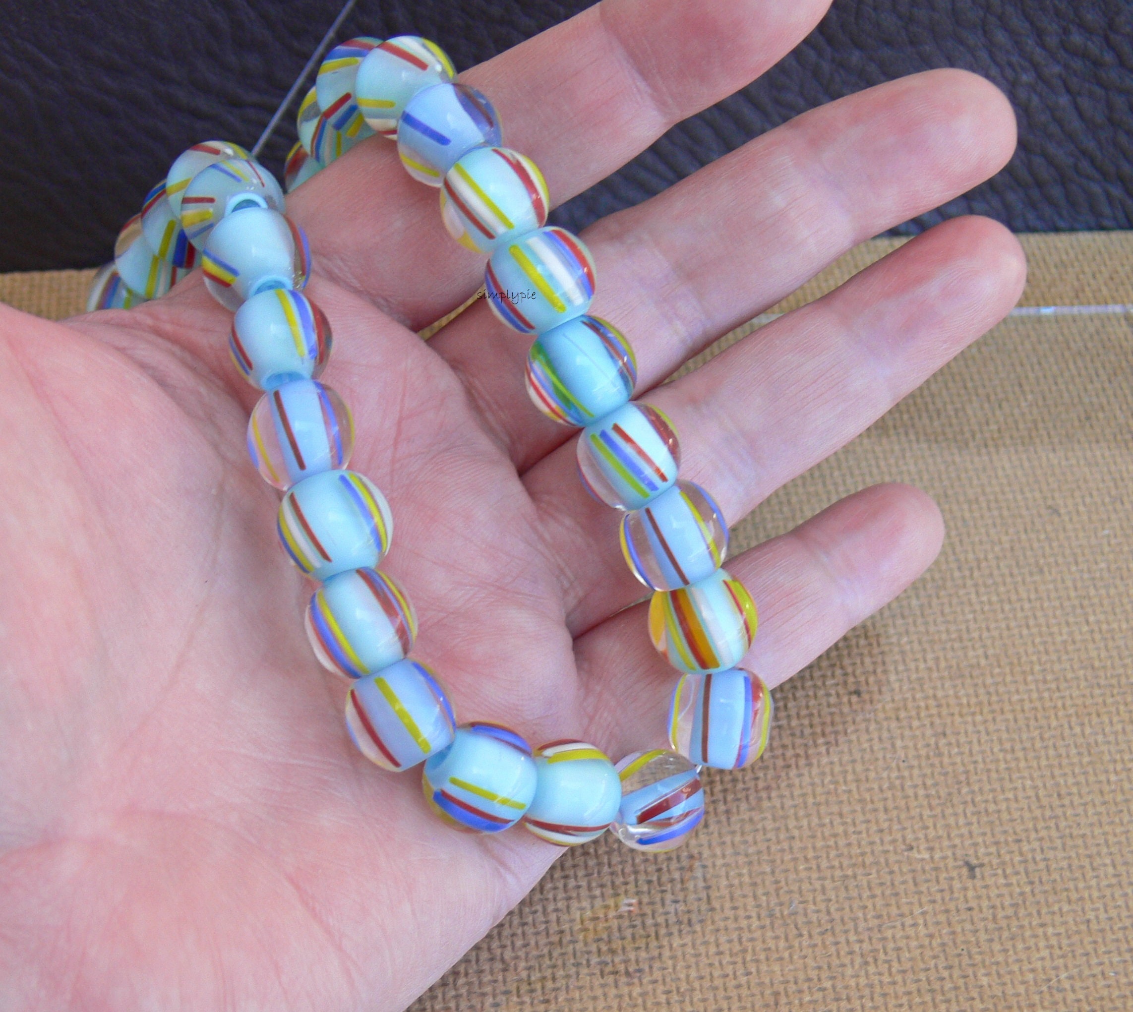 Vintage Round Striped Cane Glass Beads 11mm 20 Pcs Large Hole Etsy