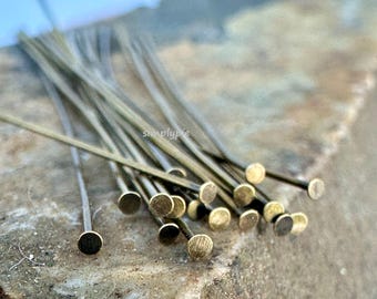 25 alfileres de cabeza de latón envejecido de 2 pulgadas y calibre 24.