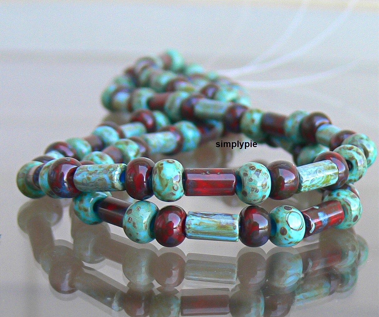 Size2 Czech with Tile Tube Red Turquoise Picasso Mix 29B 6-Inch #2 St…