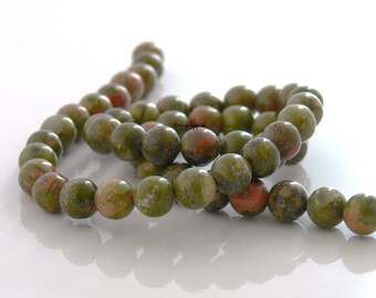 8mm Round Unakite Gemstone Beads Strand/49b #GAR