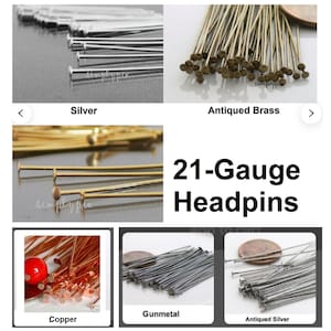 Headpins 21-gauge Head Pins 25 Pcs UR PICK Antiqued Brass Silver Gold Gunmetal Copper
