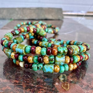 Aged Picasso Mix Tube 8/0 Czech  10-Inch Strand Glass Seed Beads  #GRND