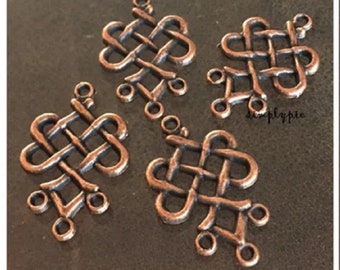 Celtic Knot Antiqued Copper Chandelier Drops 4 Pcs Boho Pendants