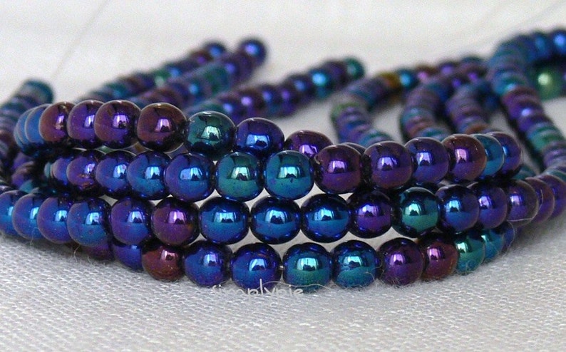 100 Czech Druk Round beads 4mm Blue Tone