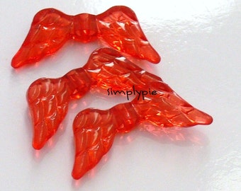 50 Pcs Red Angel Wings Acrylic/Plastic Beads