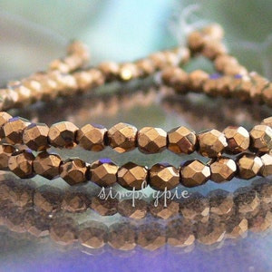 Bronze Fire Polished Czech Beads 3mm 50 Faceted Round Glass