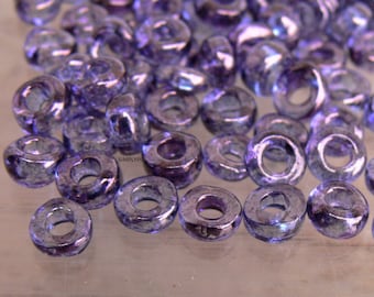 Purple Lumi Large Hole Spacers 6mm 50 Pcs sgr Czech Rondelle Glass Beads