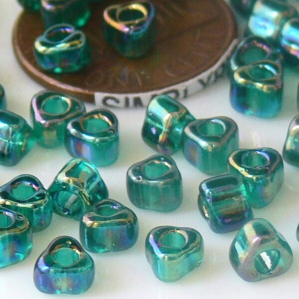 Luster Iris Teal Triangle Miyuki Shoji Glass Beads 10-Grams 4x3mm