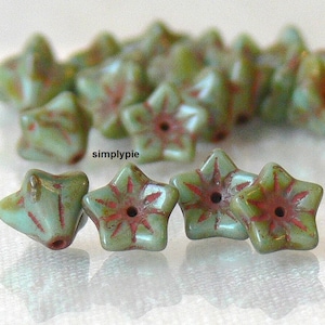 Turquoise Picasso Trumpet 12 Pcs Flower Czech Glass Beads 9x6mm