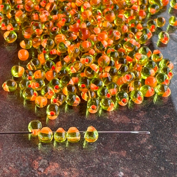 Lime/Orange Miyuki Fringe Beads 20-Grams Small Teardrops Glass 3.4mm