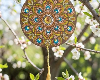 Mandala a pois da parete in stile boho, dipinto a mano, regalo per la meditazione