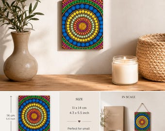 Mandala a pois dipinto a mano su legno / Arte mandala originale / Decorazione murale boho colorata / Piccola opera d'arte spirituale