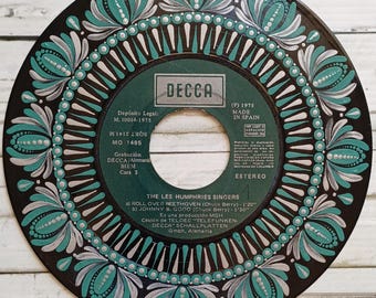 Mandala dipinto a mano su disco in vinile / Decorazione murale boho riciclata (disco singolo vintage)