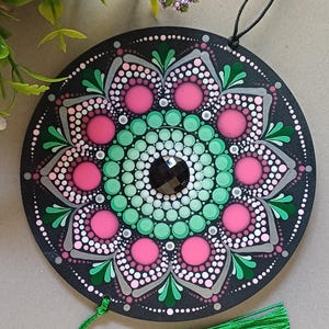 Mandala a punti da appendere al muro - dipinto a mano - regalo per la meditazione immagine 3
