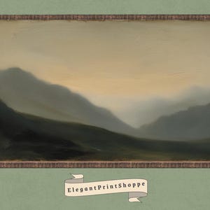 Moody Mountain Valley at Dusk Inspired Painting Digital Download | Beautiful Traditional Art | Landscape Home Decor | Misty Nature Scene