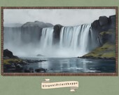 Iceland Waterfall Landscape Inspired Painting | Digital Download | Brushstrokes Moody Color Palette | Nordic Nature Calming Home Decor