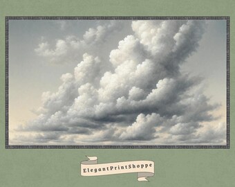 Impressionist Cloudscape Wall Art Digital Download | Neutral Grey and White Textured Cloud Painting | Elegant Decor | Peaceful Beautiful Art