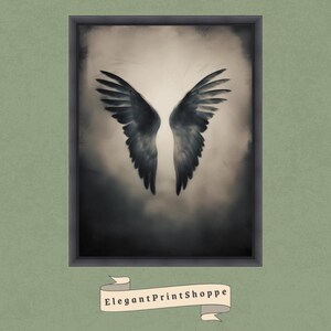 Watercolor Wings Dark Moody Digital Wall Art | Ethereal Surrealism Ink Blot | Impressionism Atmospheric Artwork | Contemporary Home Decor