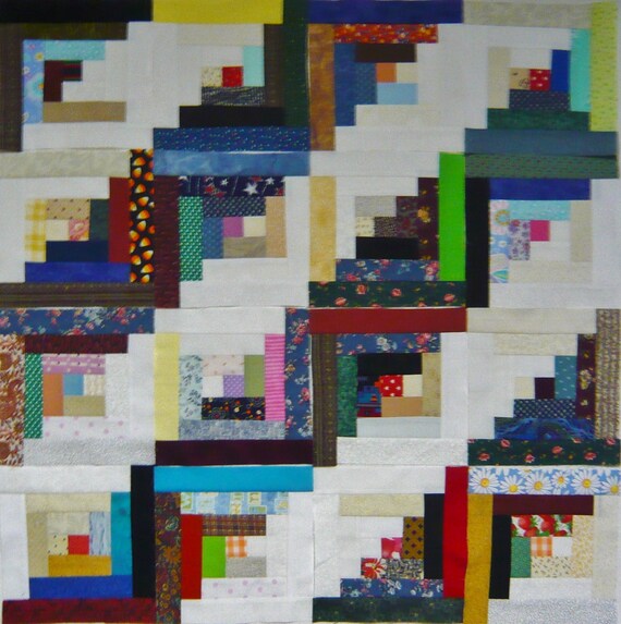 16 Pre Sewn Scrappy Log Cabin Quilt Blocks Etsy