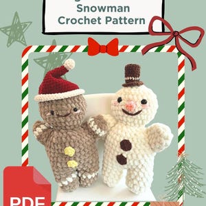 Chunky Gingerbread Man & Snowman Crochet Pattern: Plush Amigurumi (PDF Pattern)