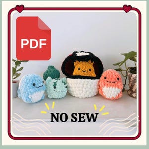 PDF NO SEW Pattern Poke Mon-Inspired 4 in 1 Chunky Crochet Pattern Pika Chu Bulbasaur Squirtle Charmander Beginner Gift Handmade Toys Plush