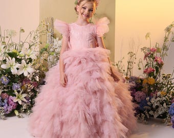 Tüll Blumenmädchen Kleid, Spitze Blumenmädchen Kleid, Mädchen Ballkleid, Geburtstagskind Kleid, Mädchen Abendkleid, Mädchen Kleid, Mädchen Kleid
