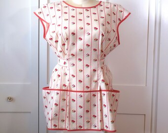 Cobbler Smock Apron, Newly Made in 1950s Style with Vintage Fabric, Size M